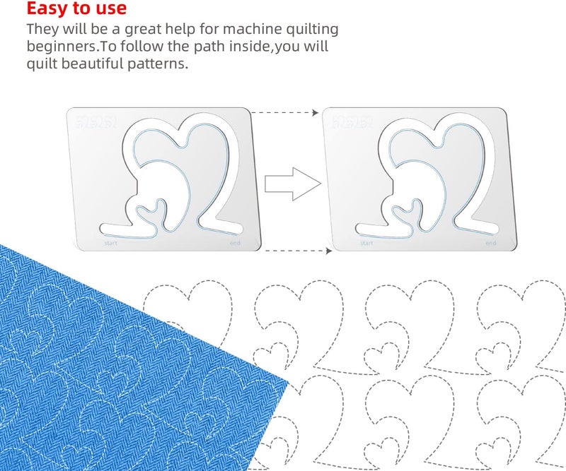 Kapyoo Quilting Rulers and Templates Quilting Templates for Machines Quilting Heart Shaped Free Motion Quilting Templates (Design B) - Image 4